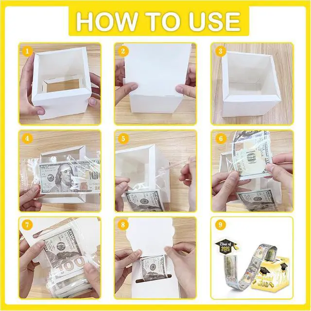 Alt view image 7 of 7 - Fufflomi Class of 2026 Graduation Money Pull Box for Cash Gifts, Congrats Grad Money Box for Graduation Decorations, Yellow