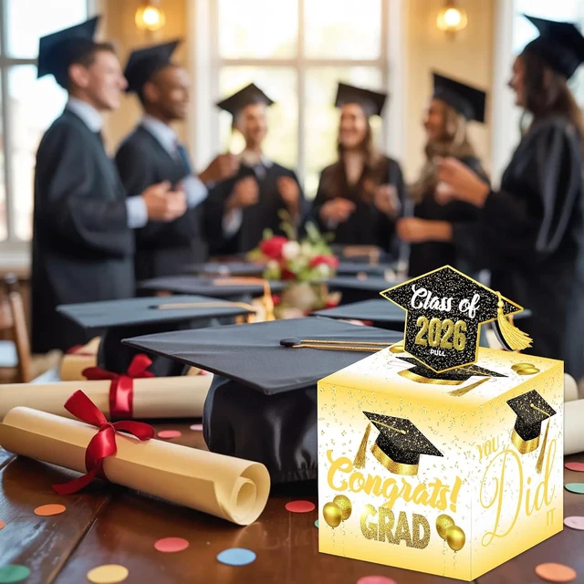Alt view image 6 of 7 - Fufflomi Class of 2026 Graduation Money Pull Box for Cash Gifts, Congrats Grad Money Box for Graduation Decorations, Yellow