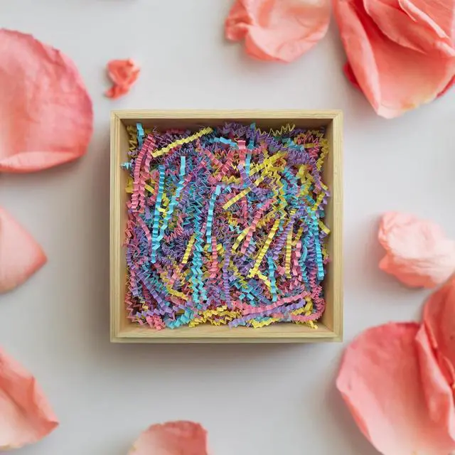 Alt view image 2 of 7 - BOXHOME Shred Paper Filler (1/2LB) Crinkle Cut Paper for Wrapping & Filling Gift Baskets and Gift Boxes - Macaron Color: Light Pink, Purple, Green and Yellow