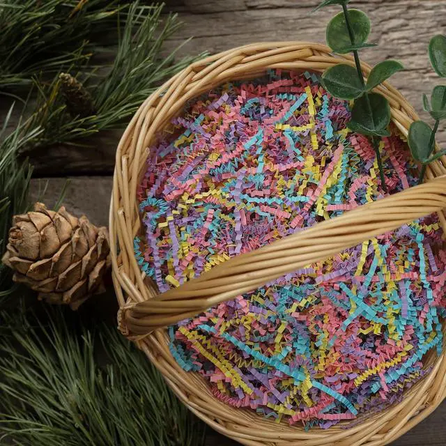 Alt view image 4 of 7 - BOXHOME Shred Paper Filler (1/2LB) Crinkle Cut Paper for Wrapping & Filling Gift Baskets and Gift Boxes - Macaron Color: Light Pink, Purple, Green and Yellow