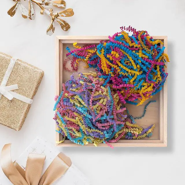 Alt view image 6 of 7 - BOXHOME Shred Paper Filler (1/2LB) Crinkle Cut Paper for Wrapping & Filling Gift Baskets and Gift Boxes - Macaron Color: Light Pink, Purple, Green and Yellow