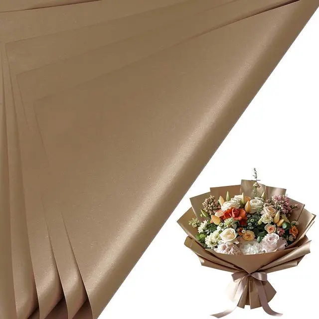 Main image of LeZakaa 20 Sheets Flower Wrapping Paper - Waterproof Reversible Floral Bouquet Paper - Brown Design for Valentine's Day, Mother's Day, Parties, Birthdays, Weddings, Baby Shower