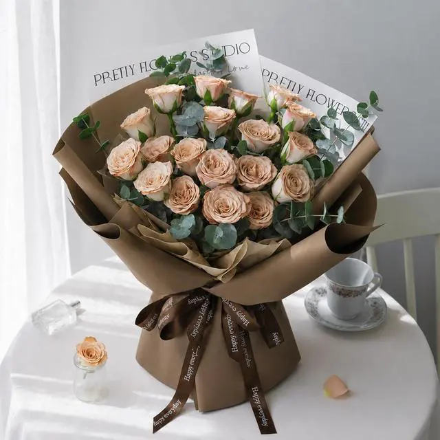 Alt view image 4 of 7 - LeZakaa 20 Sheets Flower Wrapping Paper - Waterproof Reversible Floral Bouquet Paper - Brown Design for Valentine's Day, Mother's Day, Parties, Birthdays, Weddings, Baby Shower