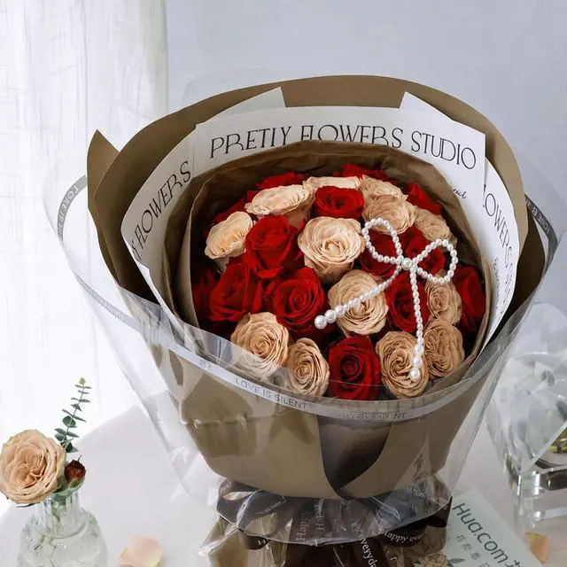 Alt view image 3 of 7 - LeZakaa 20 Sheets Flower Wrapping Paper - Waterproof Reversible Floral Bouquet Paper - Brown Design for Valentine's Day, Mother's Day, Parties, Birthdays, Weddings, Baby Shower