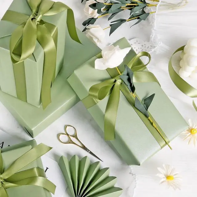 Alt view image 2 of 7 - Sage Green Wrapping Paper Roll, Solid Color Matte Green Gift Wrap Paper - Pearlescent Lustre, Gift Wrapping Paper for Birthday Baby Shower Wedding Christmas Holiday and All Occasions, 17Inch×33Feet