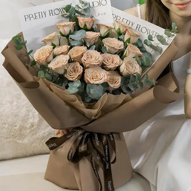 Alt view image 5 of 7 - LeZakaa 20 Sheets Flower Wrapping Paper - Waterproof Reversible Floral Bouquet Paper - Brown Design for Valentine's Day, Mother's Day, Parties, Birthdays, Weddings, Baby Shower