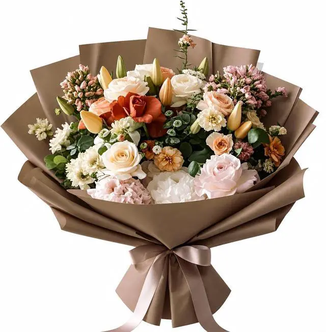 Alt view image 6 of 7 - LeZakaa 20 Sheets Flower Wrapping Paper - Waterproof Reversible Floral Bouquet Paper - Brown Design for Valentine's Day, Mother's Day, Parties, Birthdays, Weddings, Baby Shower