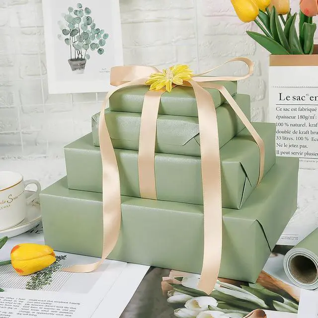 Alt view image 6 of 7 - Sage Green Wrapping Paper Roll, Solid Color Matte Green Gift Wrap Paper - Pearlescent Lustre, Gift Wrapping Paper for Birthday Baby Shower Wedding Christmas Holiday and All Occasions, 17Inch×33Feet
