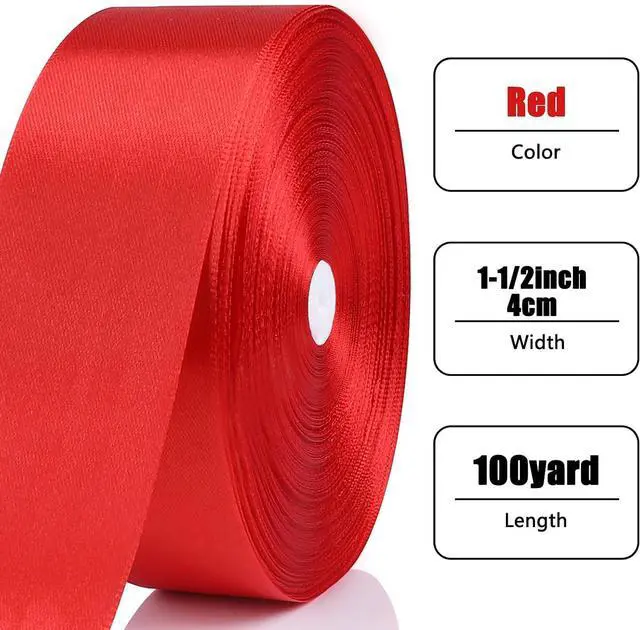 Alt view image 2 of 7 - 100 Yards Ribbon,1-1/2 Inch Red Satin Ribbon,Single Face Satin Ribbons