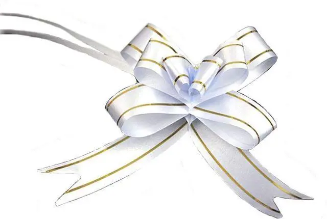 Main image of EORTA 100 Pieces Gift Pull Bows Present/Flower/Basket Wrapping Decoration Glittering Bowknot with Ribbons Strings for Crafts Christmas Valentine's Day Festival Wedding Birthday Party, White