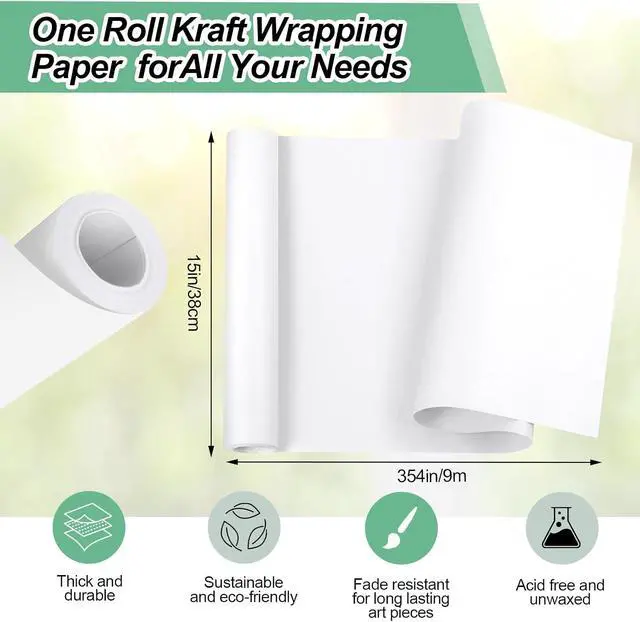 Alt view image 2 of 7 - Phinus Craft Paper Roll 15''×354'', Industrial-Grade Kraft Paper Roll, White Easel Paper Roll for Kids for Moving, Gift Wrapping, Wall Art, Tab
