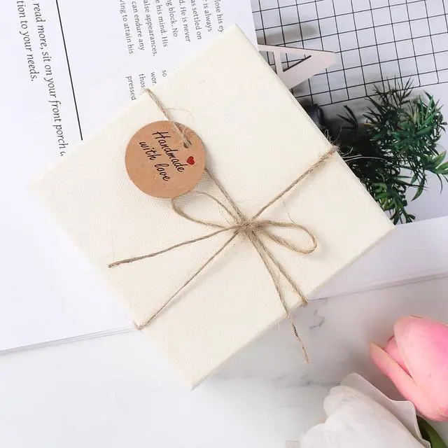 Alt view image 7 of 7 - 100Pcs Handmade with Love Tags Paper Hanging Tags with String 1.2 Round Brown Gift Labels with 66 ft String Personalized Handmade Tags for Crafts Candle Tins Wedding Birthday Party Favors