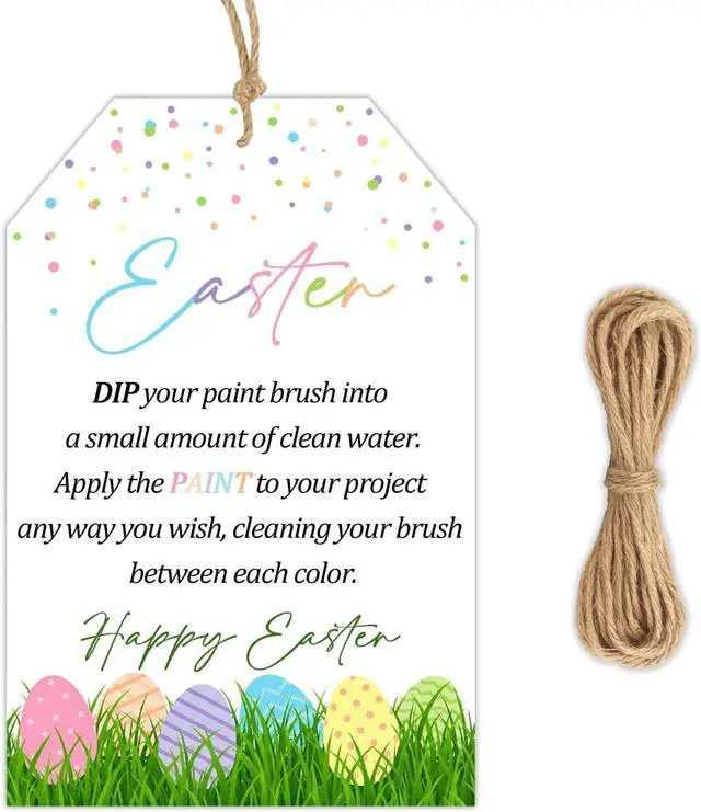 Main image of 50 Pcs Happy Easter Hanging Gift Tags with String Easter Paint Instruction Tags for Kids Crafts, Treat Bags & Party Favors