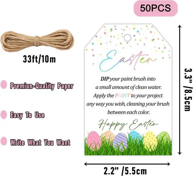 Alt view image 2 of 5 - 50 Pcs Happy Easter Hanging Gift Tags with String Easter Paint Instruction Tags for Kids Crafts, Treat Bags & Party Favors