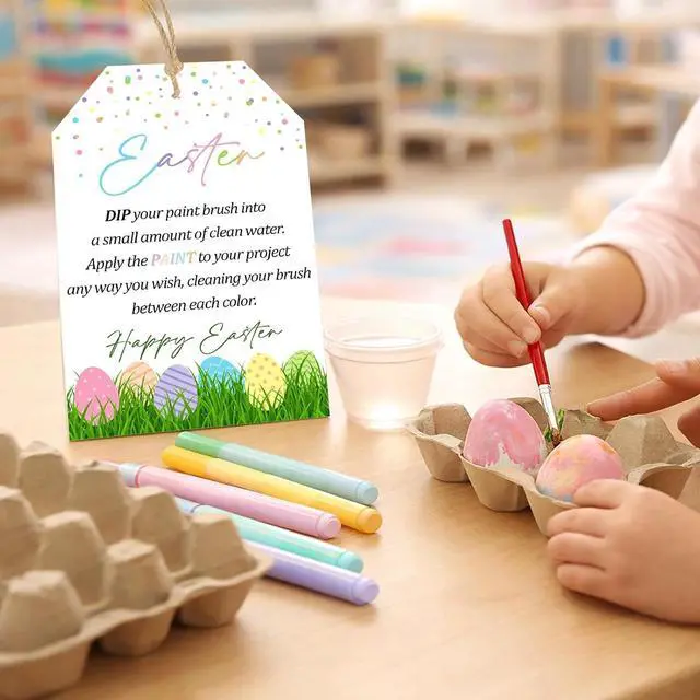 Alt view image 3 of 5 - 50 Pcs Happy Easter Hanging Gift Tags with String Easter Paint Instruction Tags for Kids Crafts, Treat Bags & Party Favors