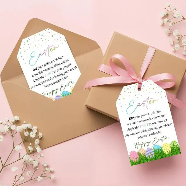 Alt view image 4 of 5 - 50 Pcs Happy Easter Hanging Gift Tags with String Easter Paint Instruction Tags for Kids Crafts, Treat Bags & Party Favors