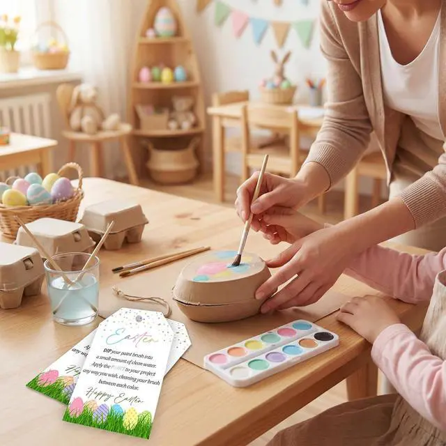 Alt view image 5 of 5 - 50 Pcs Happy Easter Hanging Gift Tags with String Easter Paint Instruction Tags for Kids Crafts, Treat Bags & Party Favors