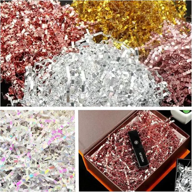Alt view image 6 of 6 - LDKGHE 4 oz Crinkle Cut Paper Shred Filler for Gift Wrapping Baskets Filling Box Birthdays Christmas Thanksgiving Easter Weddings Valentines Mother's Day Anniversaries (Red and Silver)