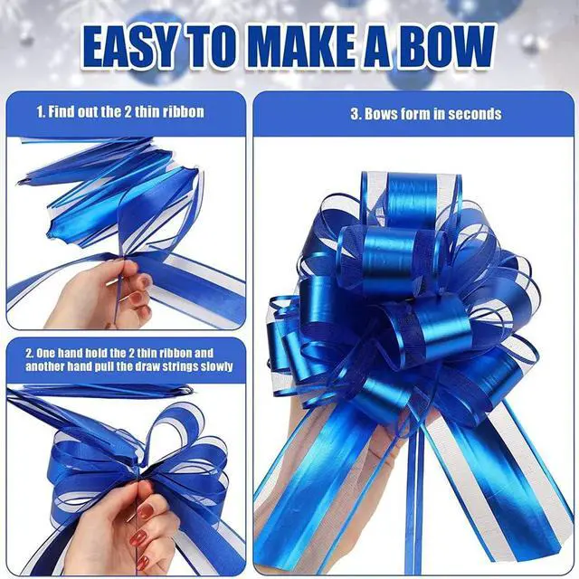 Alt view image 2 of 6 - 6 PCS Large Pull Bows, Gift Wrapping Bows, Gift Wrapping Ribbon Pull Bows Gift Bows for Wedding, Birthday, Christmas, Valentine's Day, Gift Baskets, Party, Presents Decor, Holiday Decor (Blue)