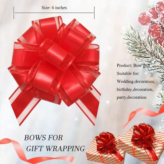 Alt view image 3 of 6 - 6 Pieces Large Pull Bows, 6 inches, Organza, Floral, Red, Wedding, Christmas, Valentine's Day, Special Occasions, Traditional, Gift Wrapping, Party Decoration, Easy to Use