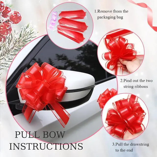 Alt view image 2 of 6 - 6 Pieces Large Pull Bows, 6 inches, Organza, Floral, Red, Wedding, Christmas, Valentine's Day, Special Occasions, Traditional, Gift Wrapping, Party Decoration, Easy to Use