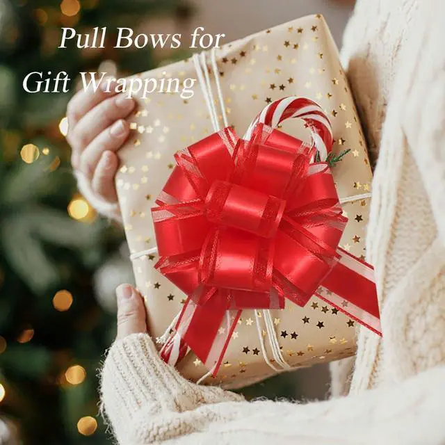 Alt view image 4 of 6 - 6 Pieces Large Pull Bows, 6 inches, Organza, Floral, Red, Wedding, Christmas, Valentine's Day, Special Occasions, Traditional, Gift Wrapping, Party Decoration, Easy to Use