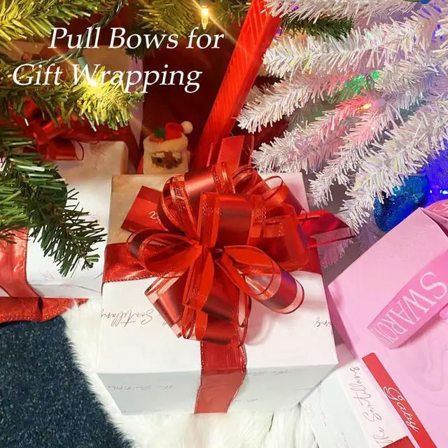 Alt view image 6 of 6 - 6 Pieces Large Pull Bows, 6 inches, Organza, Floral, Red, Wedding, Christmas, Valentine's Day, Special Occasions, Traditional, Gift Wrapping, Party Decoration, Easy to Use