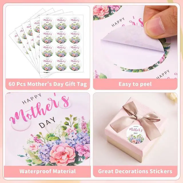 Alt view image 3 of 6 - jijAcraft 60pcs Happy Mother's Day Stickers, 2in Floral Gift Wrap Labels, Pink & Blue Carnations, Paper Material
