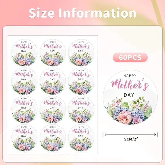 Alt view image 2 of 6 - jijAcraft 60pcs Happy Mother's Day Stickers, 2in Floral Gift Wrap Labels, Pink & Blue Carnations, Paper Material