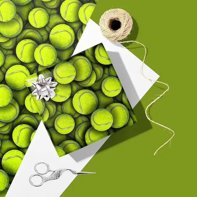 Alt view image 7 of 7 - Vnaaem Tennis Wrapping Paper Roll for Kids Boys Girls - Classic Tennis Ball Design Sports Gift Wrap for Birthday Sports Holiday Parties(Total 28.5 sq.ft)