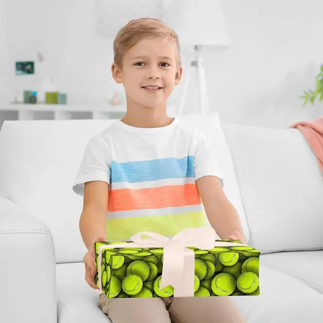 Alt view image 6 of 7 - Vnaaem Tennis Wrapping Paper Roll for Kids Boys Girls - Classic Tennis Ball Design Sports Gift Wrap for Birthday Sports Holiday Parties(Total 28.5 sq.ft)