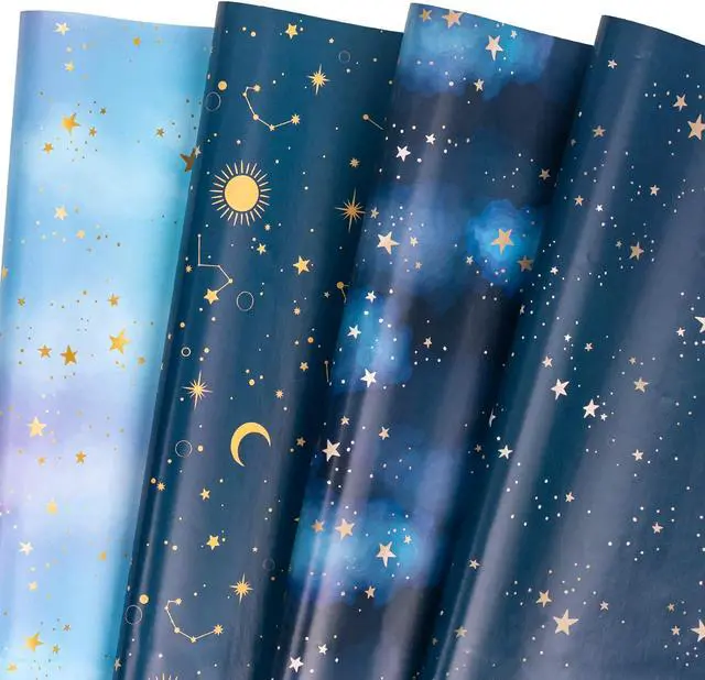 Main image of WRAPAHOLIC Neutral Galaxy Birthday Wrapping Paper Sheet - 12 Sheets Folded Flat with 12 Gift Tags for Birthday, Baby Shower, Father's Day, Christmas - 19.7 Inch X 27.5 Inch Per Sheet