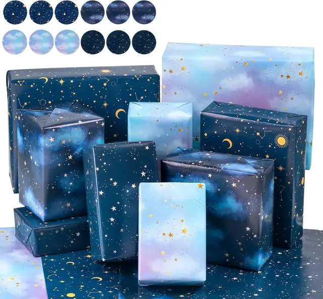 Alt view image 4 of 7 - WRAPAHOLIC Neutral Galaxy Birthday Wrapping Paper Sheet - 12 Sheets Folded Flat with 12 Gift Tags for Birthday, Baby Shower, Father's Day, Christmas - 19.7 Inch X 27.5 Inch Per Sheet