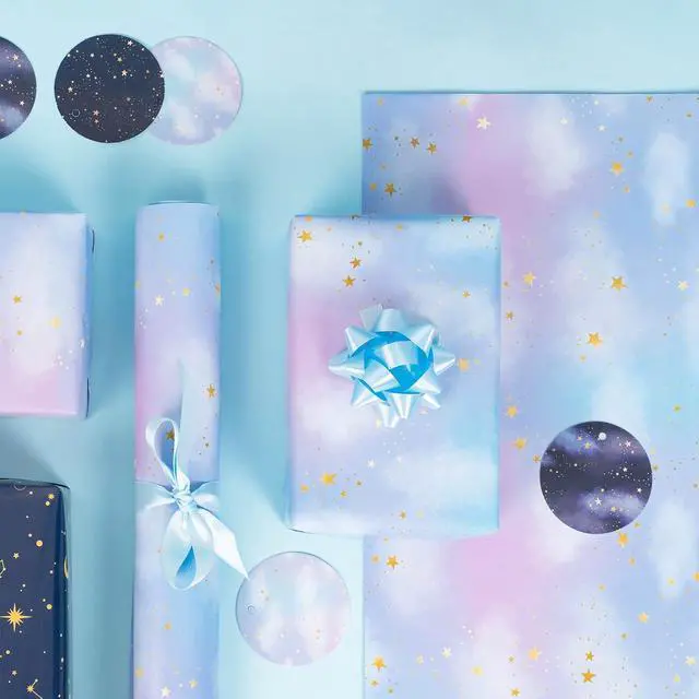 Alt view image 6 of 7 - WRAPAHOLIC Neutral Galaxy Birthday Wrapping Paper Sheet - 12 Sheets Folded Flat with 12 Gift Tags for Birthday, Baby Shower, Father's Day, Christmas - 19.7 Inch X 27.5 Inch Per Sheet