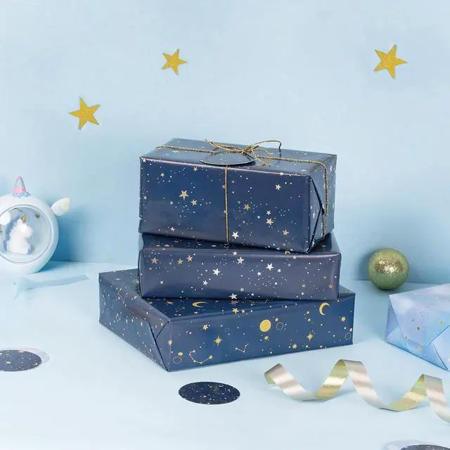 Alt view image 5 of 7 - WRAPAHOLIC Neutral Galaxy Birthday Wrapping Paper Sheet - 12 Sheets Folded Flat with 12 Gift Tags for Birthday, Baby Shower, Father's Day, Christmas - 19.7 Inch X 27.5 Inch Per Sheet