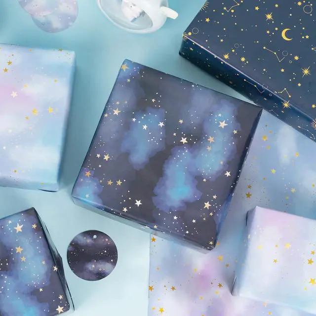 Alt view image 7 of 7 - WRAPAHOLIC Neutral Galaxy Birthday Wrapping Paper Sheet - 12 Sheets Folded Flat with 12 Gift Tags for Birthday, Baby Shower, Father's Day, Christmas - 19.7 Inch X 27.5 Inch Per Sheet