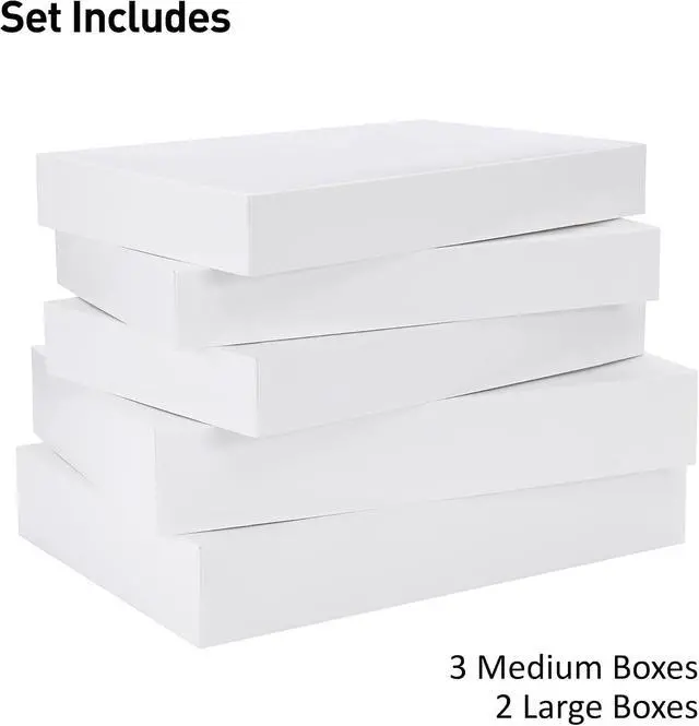 Alt view image 6 of 7 - SUNCOLOR 5 Pack White Gift Boxes with Lids, Assorted Sizes(3 Boxes 14", 2 Boxes 16") Strong Cardboard Shirt Boxes for Christmas, Birthdays, Weddings & Presents
