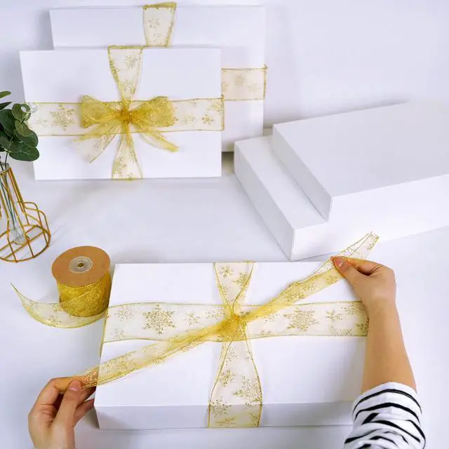 Alt view image 7 of 7 - SUNCOLOR 5 Pack White Gift Boxes with Lids, Assorted Sizes(3 Boxes 14", 2 Boxes 16") Strong Cardboard Shirt Boxes for Christmas, Birthdays, Weddings & Presents