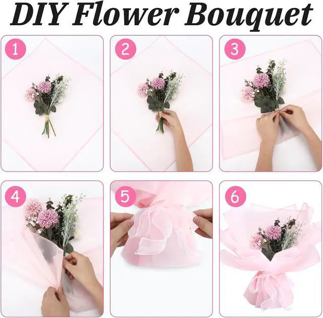Alt view image 7 of 7 - Rumvan Flower Wrapping Paper, 20 Sheets, Waterproof, Floral Bouquet Design, for Wedding, Birthday Gift, DIY Florist Supplies (Pink colour)