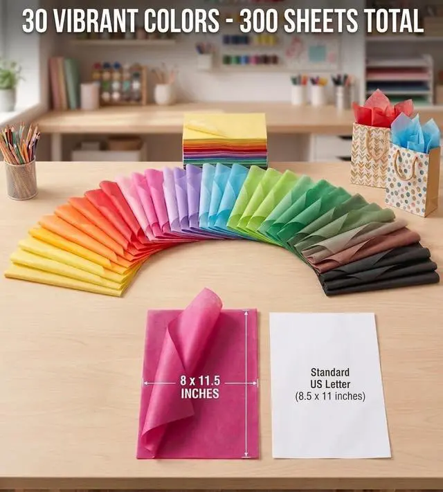 Alt view image 2 of 7 - KESOTE Tissue Paper Bulk for Crafts 11.5" x 8" Assorted Colored, 300 Sheets