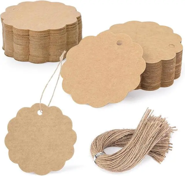 Main image of SallyFashion 100PCS Brown Scalloped Round Gift Tags, 2.4 inches