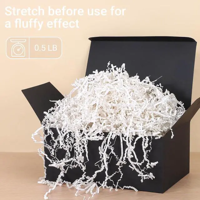 Alt view image 2 of 7 - EUSOAR 1/2 LB White Crinkle Paper Filler, Gift Bag Box Filler Crinkle Cut Shredded Paper, Packing Tissue Raffia Gift Basket Boxes Filling Grass Cushion Stuffers for Birthdays Holidays Decoration