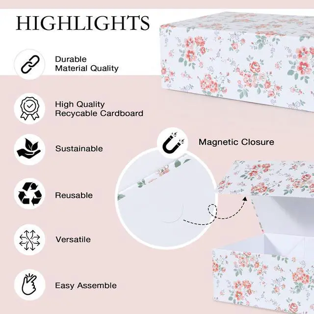 Alt view image 3 of 7 - LFBOX Rose Floral Gift Box with Magnetic Lids 1 Pack