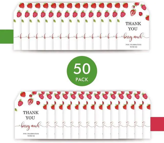 Alt view image 3 of 7 - 50pcs Strawberry Thank You Tags, Berry Sweet Party Favors Gift Tag with String for Wedding, Berry Much Favor Tags for Girl, Sweet Fruit 1st Birthday Party Favors