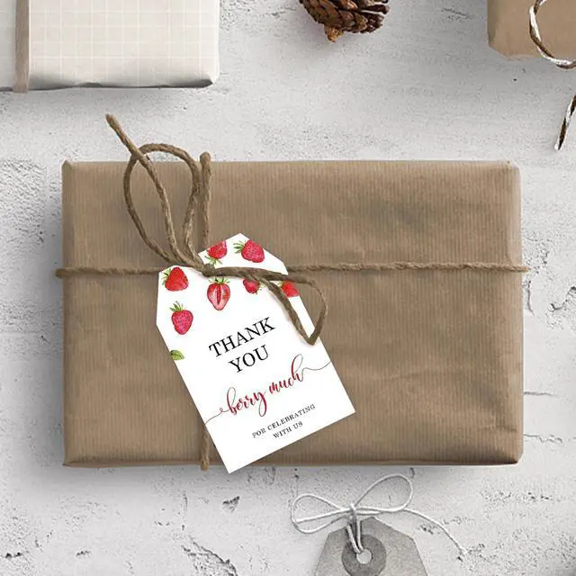 Alt view image 7 of 7 - 50pcs Strawberry Thank You Tags, Berry Sweet Party Favors Gift Tag with String for Wedding, Berry Much Favor Tags for Girl, Sweet Fruit 1st Birthday Party Favors