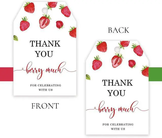 Alt view image 4 of 7 - 50pcs Strawberry Thank You Tags, Berry Sweet Party Favors Gift Tag with String for Wedding, Berry Much Favor Tags for Girl, Sweet Fruit 1st Birthday Party Favors