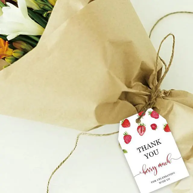 Alt view image 5 of 7 - 50pcs Strawberry Thank You Tags, Berry Sweet Party Favors Gift Tag with String for Wedding, Berry Much Favor Tags for Girl, Sweet Fruit 1st Birthday Party Favors