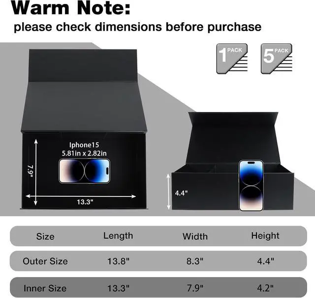 Alt view image 2 of 7 - LFBOX Black Gift Box with Magnetic Lids 1 Pack
