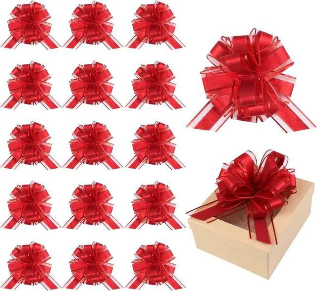 Main image of 36 Pieces Black Pull Bow Wrapping Pull Bow Ribbon Pull Bows for Wedding Baskets,6 Inches Diameter Gift Bows, Large Bows for Presents. (Red)