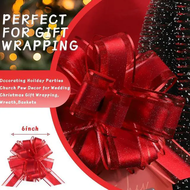 Alt view image 3 of 7 - 36 Pieces Black Pull Bow Wrapping Pull Bow Ribbon Pull Bows for Wedding Baskets,6 Inches Diameter Gift Bows, Large Bows for Presents. (Red)